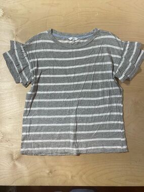 crown & ivy Gray and White Striped Short Sleeve Tee Small (RB)